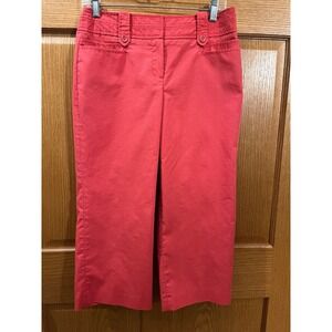 Coral Subtle Striped Preppy Capri Pants Comfort Summer Spring Womens 8 MidRise